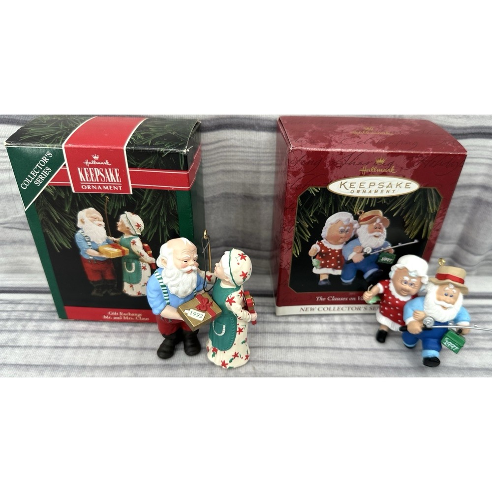 HALLMARK KEEPSAKE ORNAMENTS  THE‎ CLAUSES ON VACATION 1997  GIFT EXCHANGE 1992